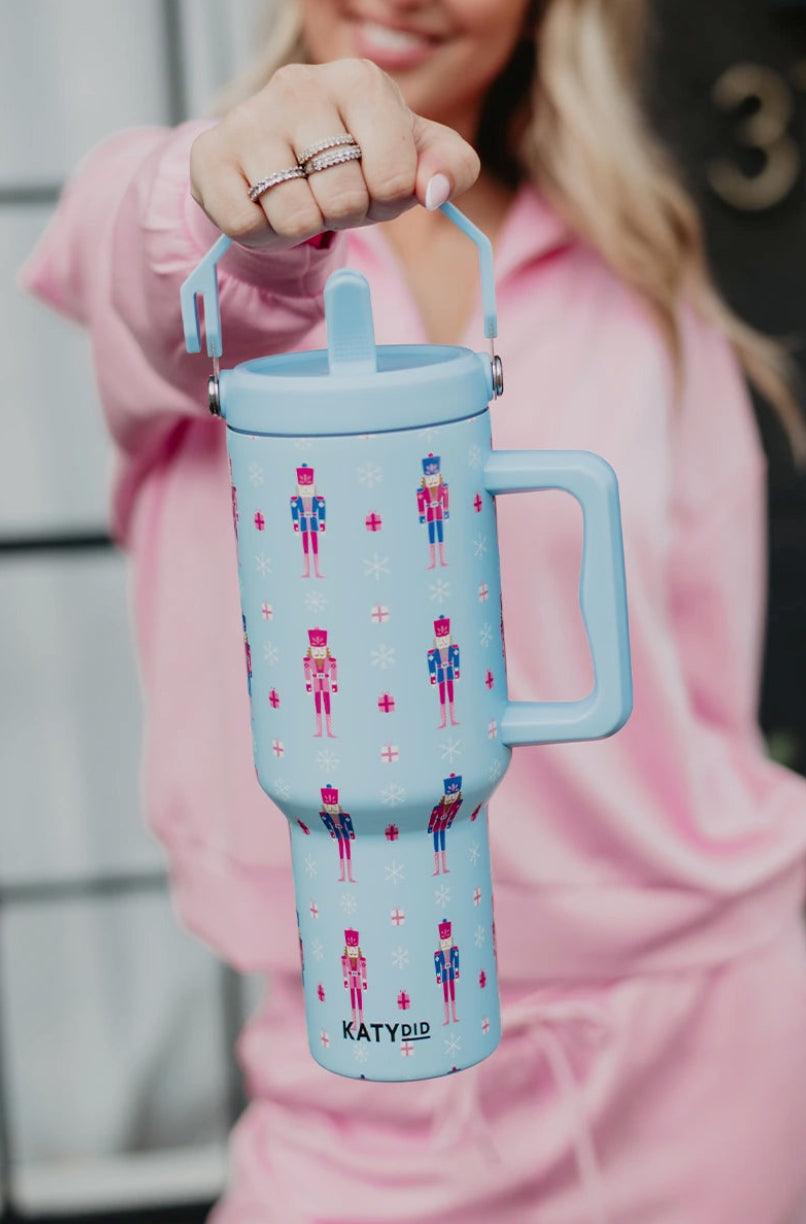 LIGHT BLUE NUTCRACKER TUMBLER W\ LID HANDLE