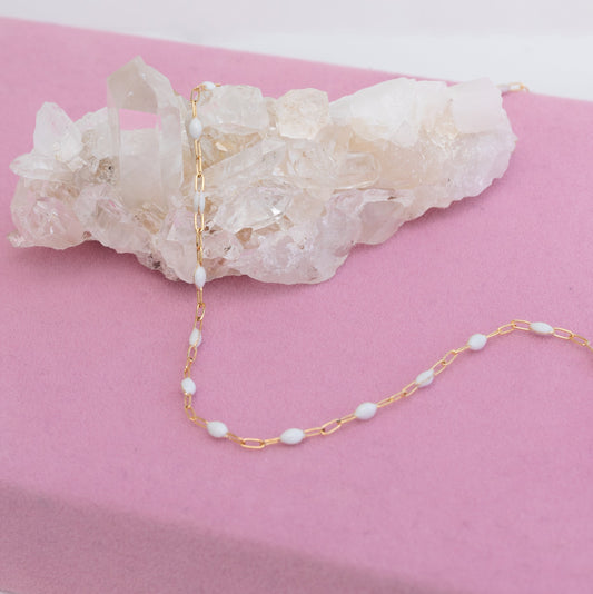 White Pearl Paperclip Chain