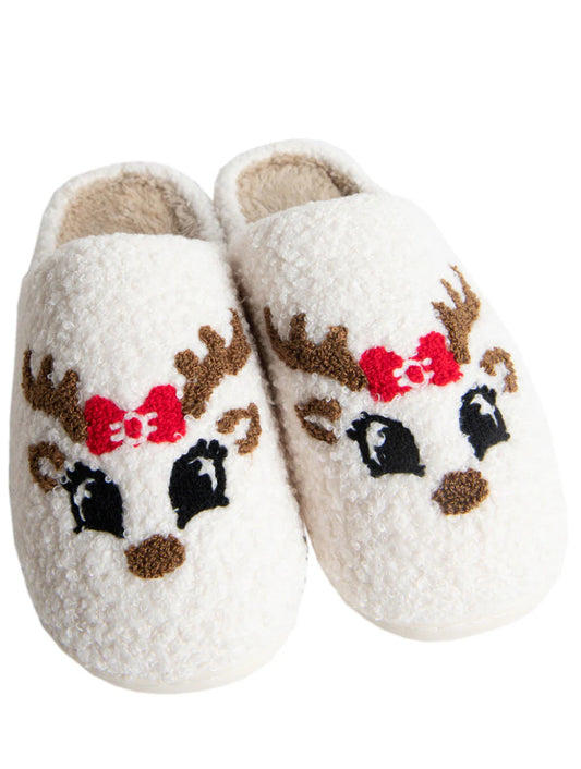 Reindeer face white Sherpa slippers