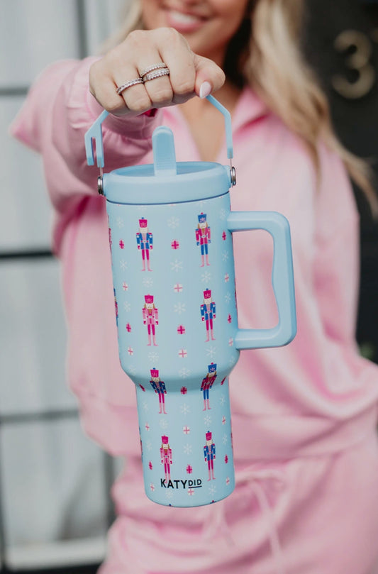 LIGHT BLUE NUTCRACKER TUMBLER W\ LID HANDLE